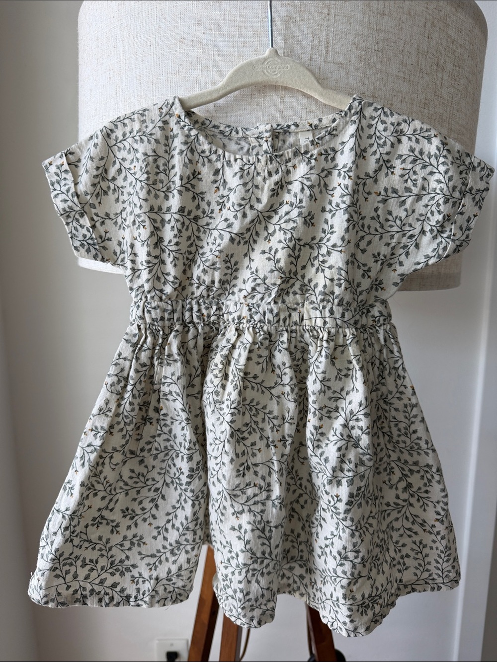 Rylee + Cru Cream Dress with Green Leaf Print